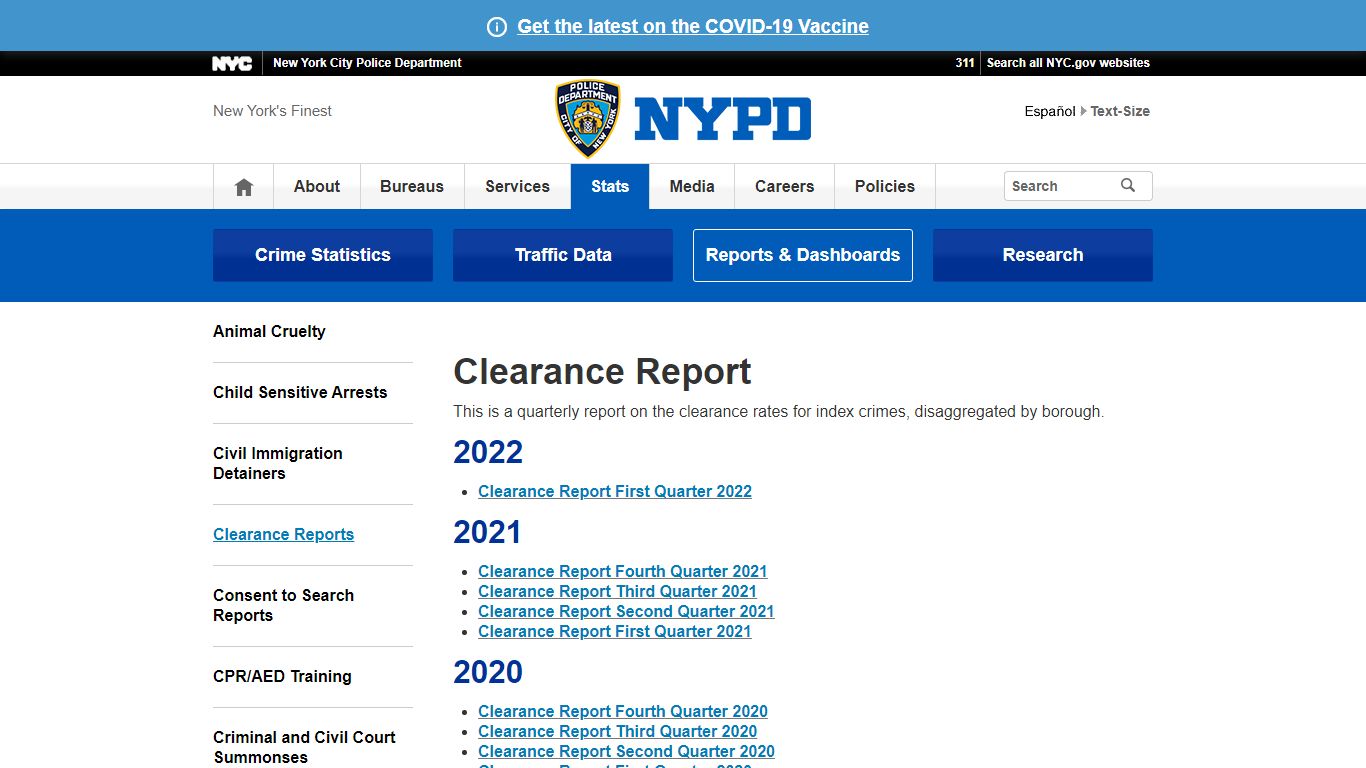 Clearance Report - NYPD - New York City