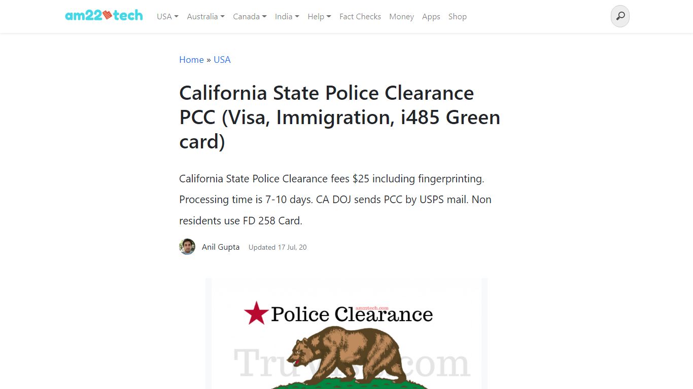 California State Police Clearance PCC (Visa, Immigration ... - AM22Tech